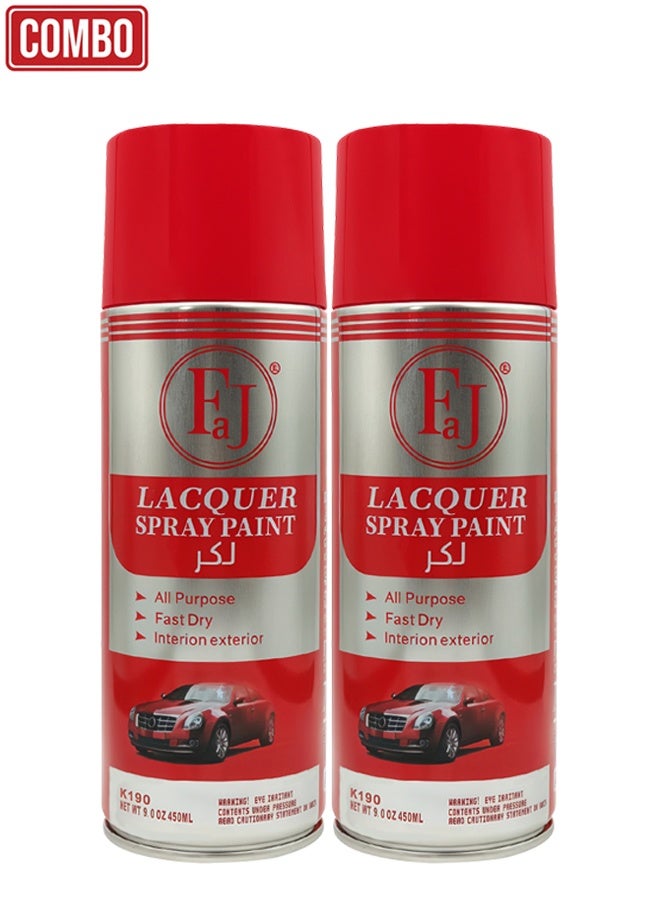 FAJ Lacquer Spray Paint 450ml x 2 PCS Clear Gloss Fast Dry Multi Surface Spray Paint for Metal Wood Plastic ABS Glass Furniture Car Bike Interior Exterior UV Protection Corrosion Resistance High Coverage Smooth Finish DIY Touch Up Repair Aerosol Can - Image 1
